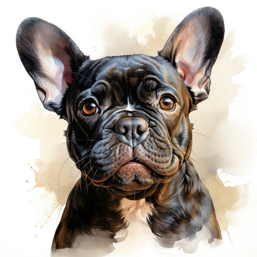 watercolor French Bulldog clipart, Generative Ai
