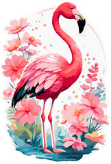 Flamingo and Flowers Vector
