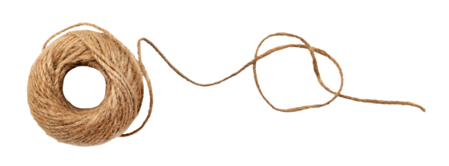 A ball of scourge rope on a white background. Thread isolate. Jute rope