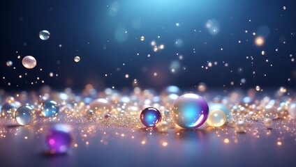 Abstract background with shiny spheres and glow. Perfect for design, advertising, presentation design, websites. Beautiful background for New Year cards, festive posters, holiday decor, 3D render
