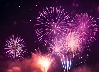 Purple fireworks celebration background.