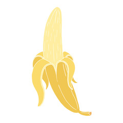 A half-peeled banana. Hand Drawn. Freehand drawing. Doodle. Sketch. Outline. 