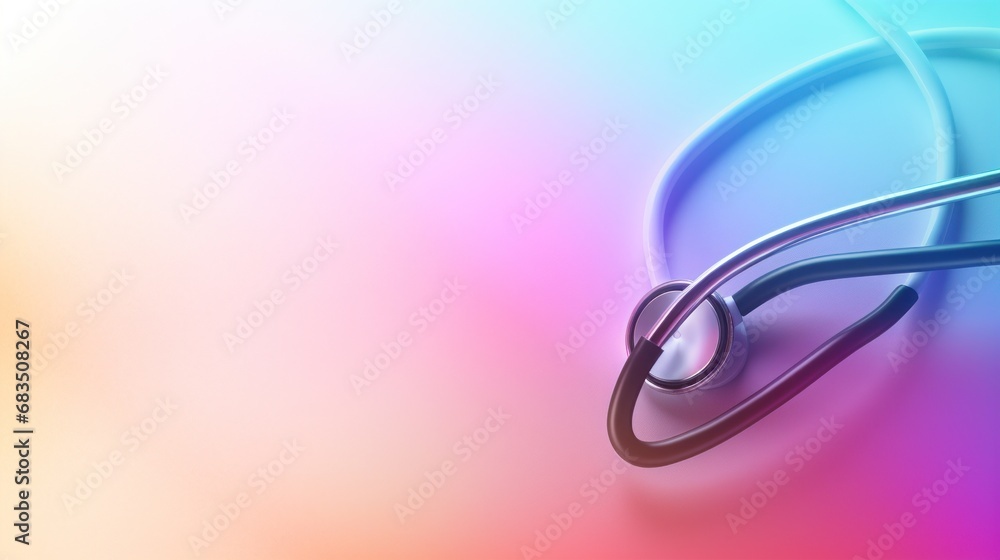 Poster a close up of a stethoscope on a multicolored background with a blurry image of the stethoscope.