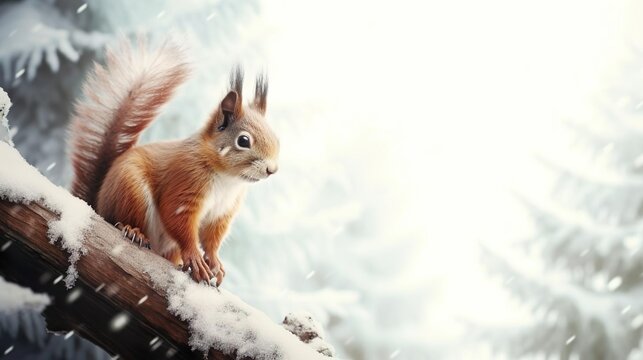 Squirrel in winter sitting