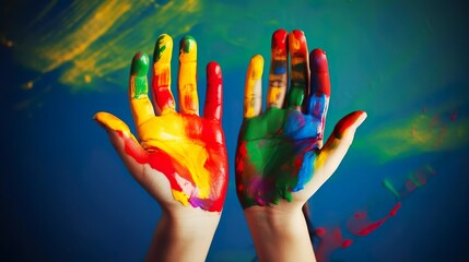 Child drawing rainbow.