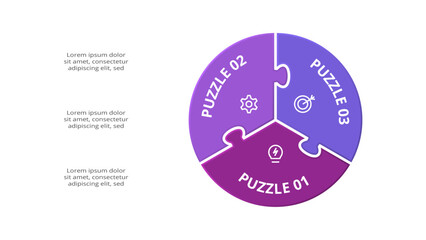 Puzzle infographic with 3 elements, presentations, vector illustration. Template for web.