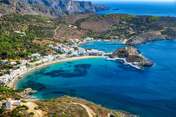 View of Kapsali with the turquoise waters, Kythira island, Greece