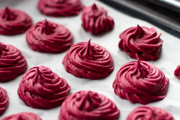 Homemade delicacies. Marshmallows from black currants and apples. Close-up, selective focus