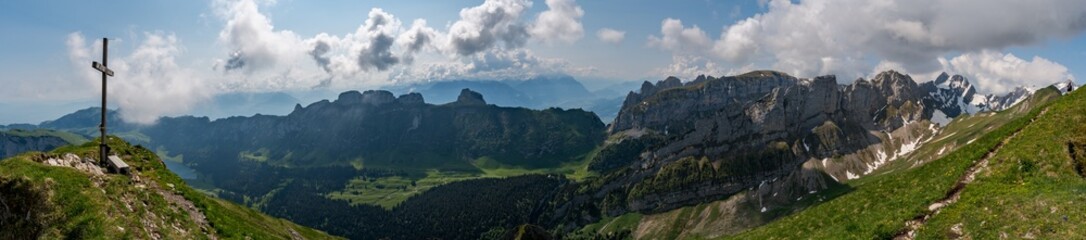 Wonderful hike in the Alpstein mountains in Appenzellerland Switzerland - obrazy, fototapety, plakaty