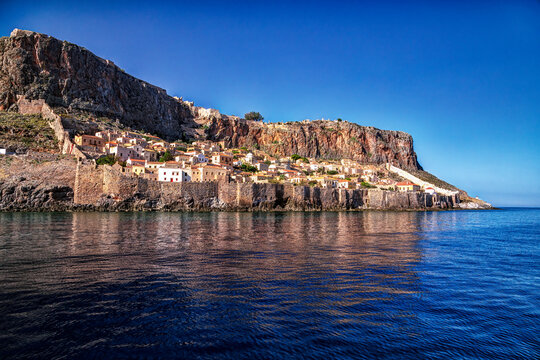 Seaview of the Monemvasia castletown, in Peloponnese Greece