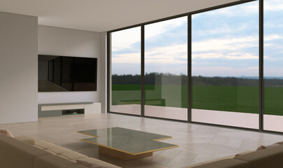 3D visualization of a part of a smart home in a minimalist style .