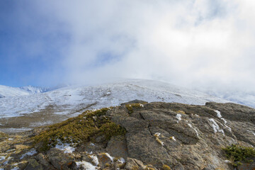 full blizzard in the mountains of sierra nevada,granada,andalucia,spain