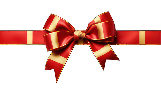 Red ribbon and bow with gold isolated on white created with Generative AI