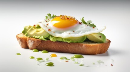  a piece of bread topped with an egg and avocado on top of a piece of bread with sprinkles.