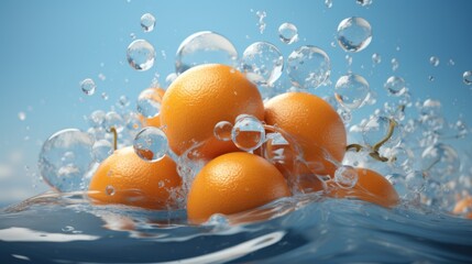  a pile of oranges floating on top of a body of water with bubbles coming out of the top of them.