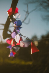 Guirlande multicolore d&eacute;corative dans un arbre en hiver