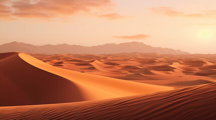 Fototapeta na wymiar Hyper realistic Sand dunes in the Sahara Desert, at golden hour time