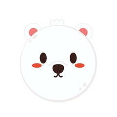 Polar white bear cub face. Merry Christmas. Happy New Year. Cute cartoon baby character. Arctic animal. Hello winter. Flat design. Hello winter. Polar white bear head.