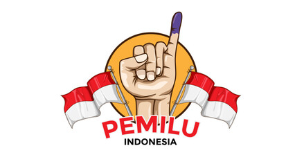 Pemilu or Pemilihan Umum is Presidential Election in Indonesia illustration with hand and ink in little finger