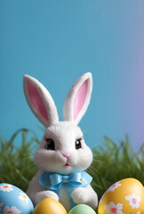Easter bunny and easter eggs with copy space