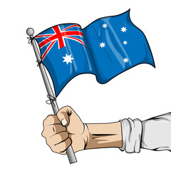 hand holding australian flag