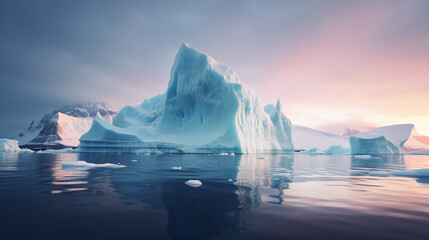 Large icebergs and glaciers in cold ocean water - Powered by Adobe