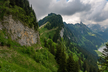 Fototapeta na wymiar Fantastic hike in the Alpstein mountains in Appenzellerland Switzerland