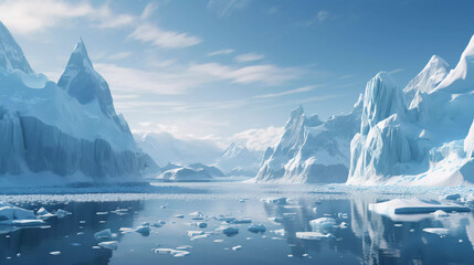 Large icebergs and glaciers in cold ocean water - obrazy, fototapety, plakaty