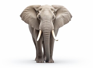 Majestic elephant standing gracefully, showcasing its grandeur, tusks and trunk, isolated on a white background.