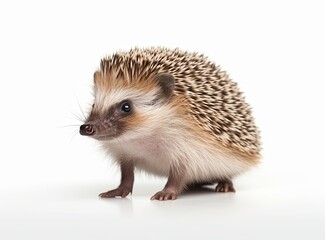 Fototapeta premium Cute hedgehog with sharp spines and a curious expression, isolated on a white background.
