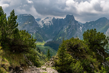 Fototapeta na wymiar Fantastic hike in the Alpstein mountains in Appenzellerland Switzerland