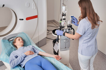 Female patient visiting MRI procedure in hospital