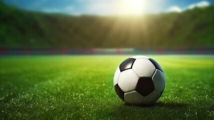 Fototapeta na wymiar ball on soccer field,football field , green grass in athletic stadium