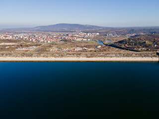 Obraz premium Aerial view of Ogosta Reservoir, Bulgaria