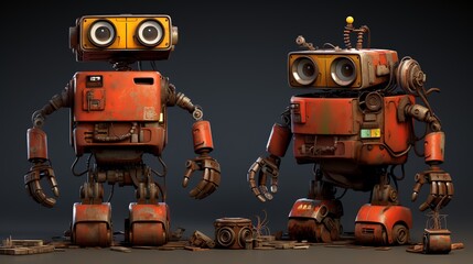 a couple of robots with large eyes