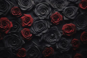 a group of black and red roses - obrazy, fototapety, plakaty