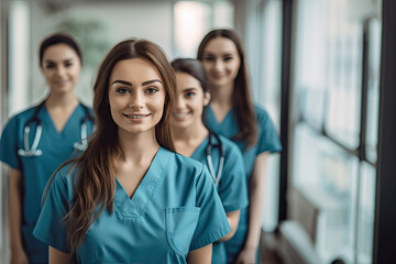 Team of doctors or nurse in the hospital.Smiling medical team standing  a hospital