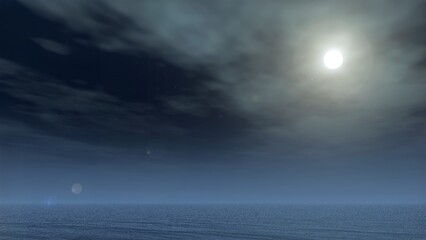 Moon and sea 3D illustration