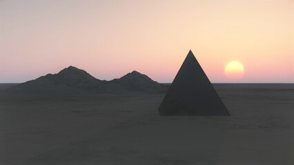 Pyramid and mountains in the rays of sunset