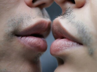 Men kiss, LGBT gay couple, closeup photography
