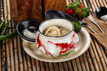 Russian siberian dumplings Pelmeni with meat