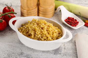 Boiled bulgur wheat in the bowl