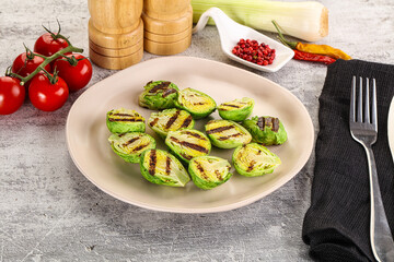 Grilled green brussel sprout cabbage