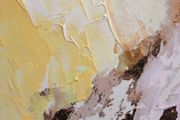 Texture oil and Acrylic smear blot painting wall. Abstract gold, yellow, white color stain brushstroke background.
