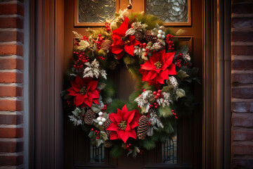 Fototapeta na wymiar Captivating Christmas Decor on a Charming Cottage Door
