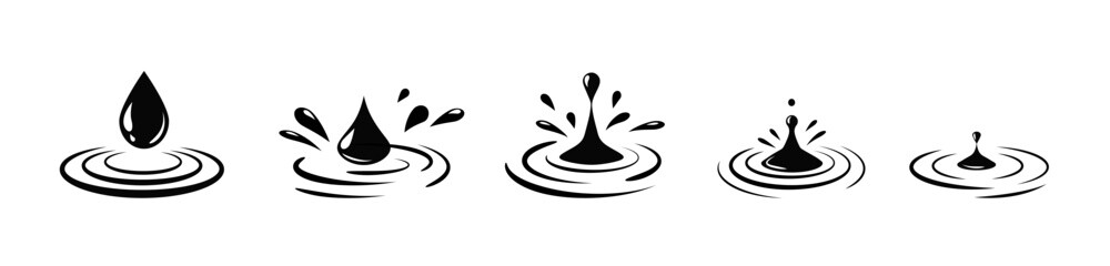 Water droplet fall fx logo animation. Moisture drop ripple icon vector - obrazy, fototapety, plakaty