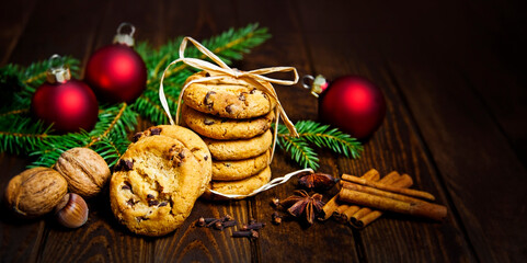 still life with christmas cookies and spice