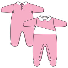 Vector flat sketch of baby clothes, fashion design VECTOR for baby girls and boys. You can use it as a base in your collection, color it however you want and place your print pattern. baby