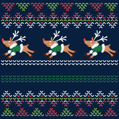 Sweater Merry Christmas Happy New Year Vector illustration of colored knitted seamless patterns folk style Scandinavian ornaments. Paper wallpaper for textile printing. White, red and green color.