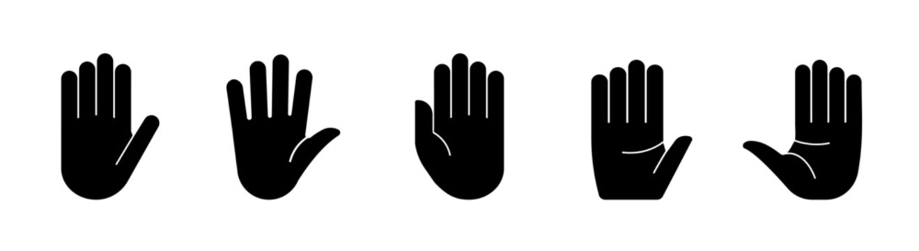 Stop hand black silhouette vector icon. Restricted area symbol